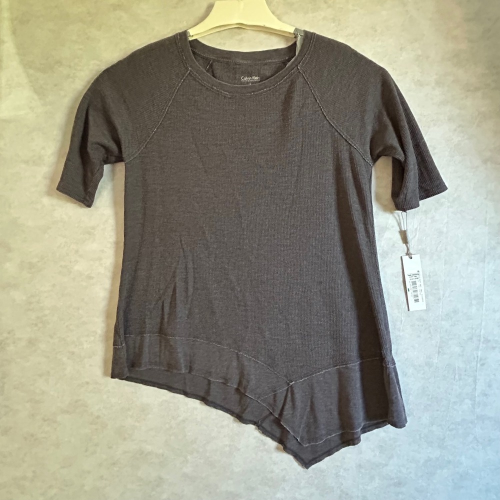 Calvin Klein Performance‎ Gray Waffle Knit Asymmetrical Hem Tunic Top Women's L